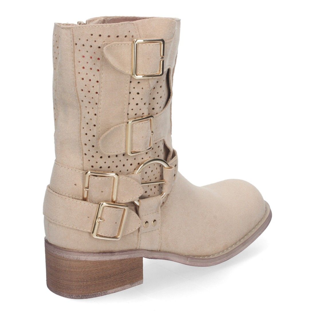 Botines de Mujer con Tacón Bajo y Adornos de Hebillas - Beige - Imagen 4
