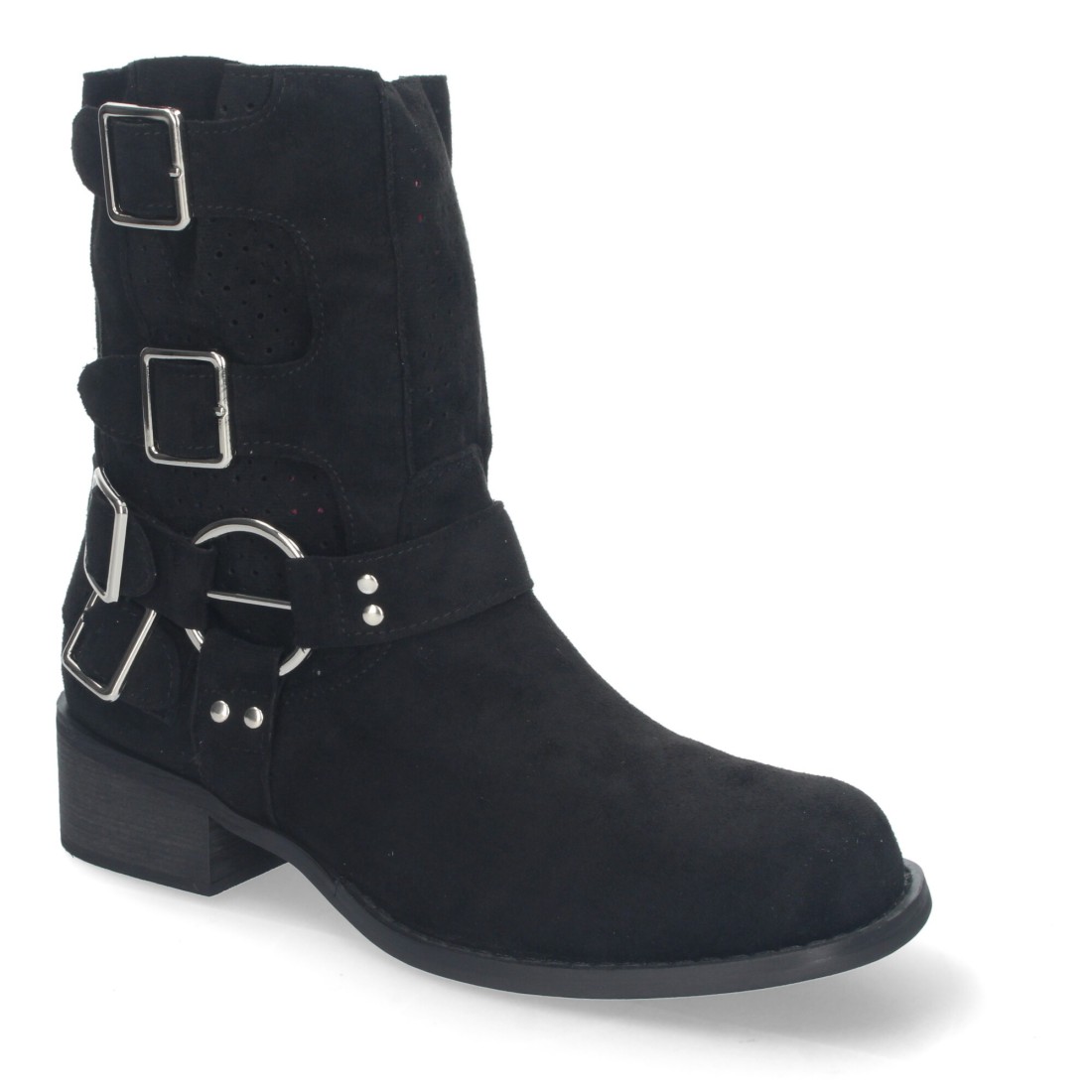 Botines de Mujer con Tacón Bajo y Adornos de Hebillas - Negro - Imagen 3