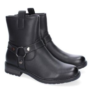 Botines Moteros para Mujer, Comodos y Elegantes, Detalles de Hebillas - Negro