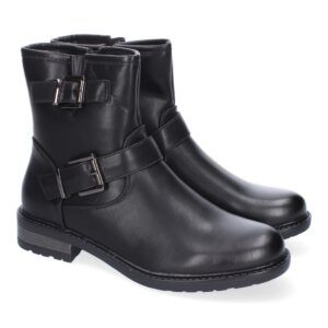 Botines Moteros para Mujer, Comodos y Elegantes, Detalles de Hebillas - Negro