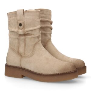 Botines planos para Mujer, cómodos y elegantes, diseño moderno con caña arrugada - Beige