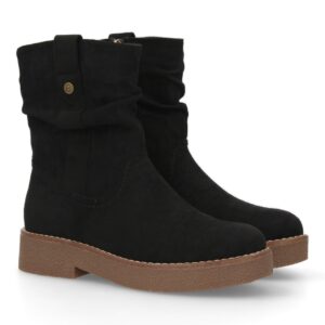 Botines planos para Mujer, cómodos y elegantes, diseño moderno con caña arrugada - Negro