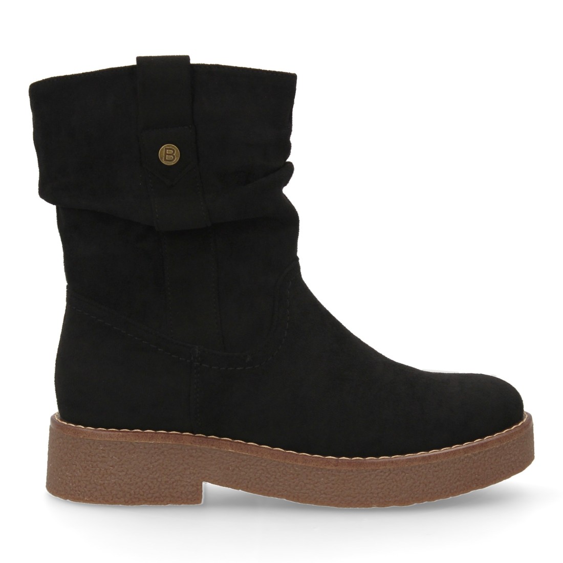 Botines planos para Mujer, cómodos y elegantes, diseño moderno con caña arrugada - Negro - Imagen 2