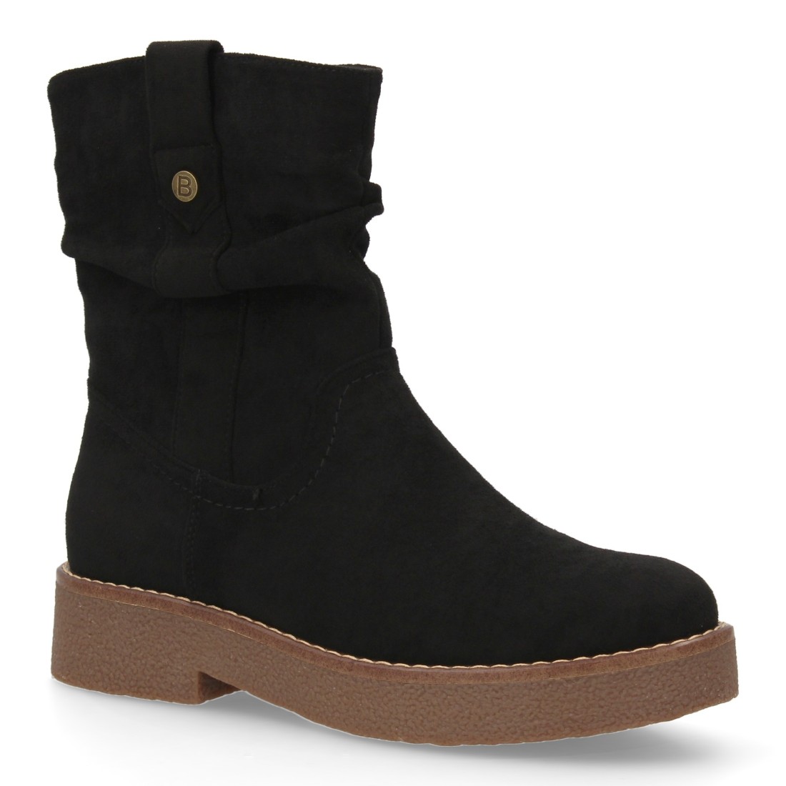 Botines planos para Mujer, cómodos y elegantes, diseño moderno con caña arrugada - Negro - Imagen 3