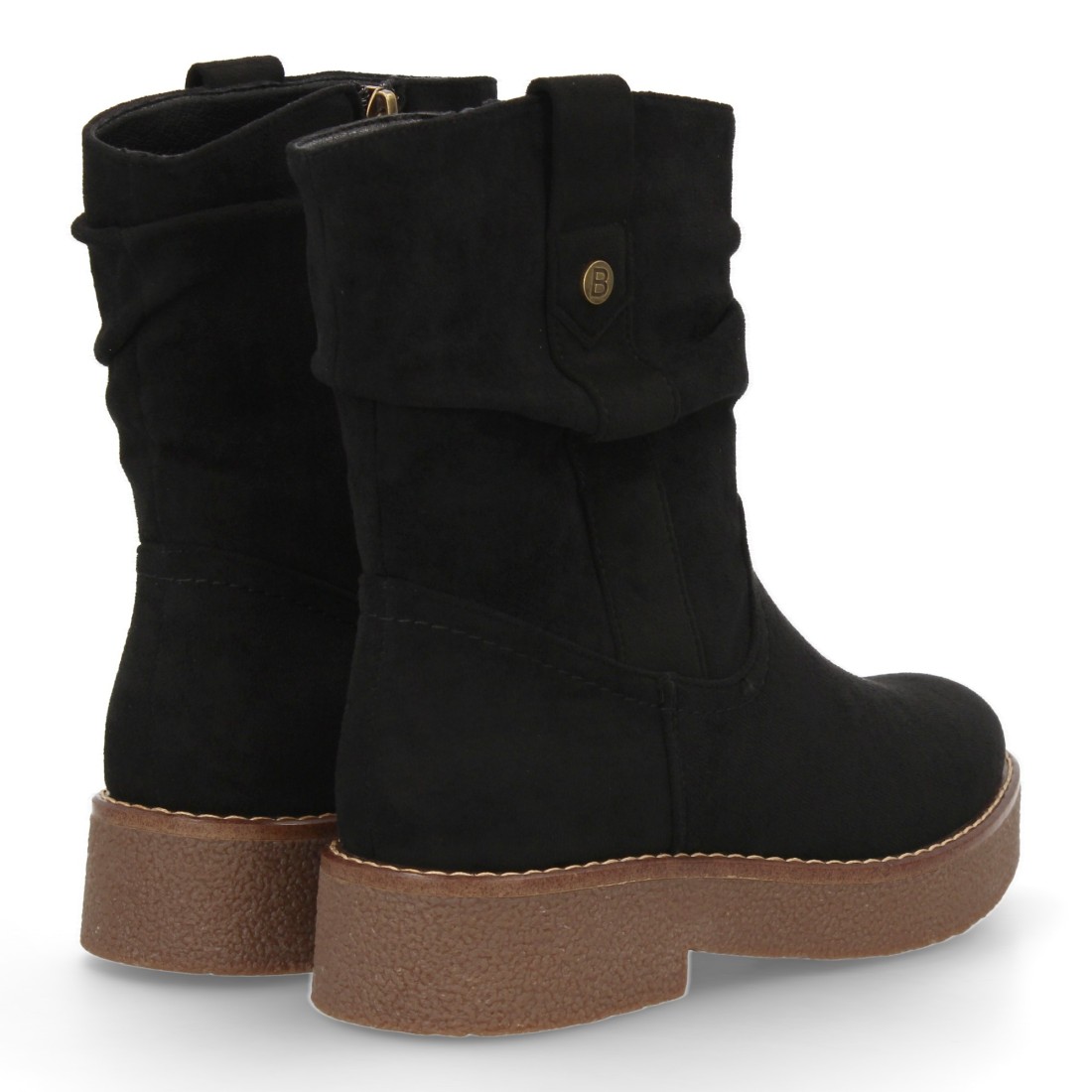 Botines planos para Mujer, cómodos y elegantes, diseño moderno con caña arrugada - Negro - Imagen 5