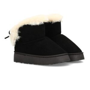 Bota invernal forrada con borreguito y plataforma - Negro
