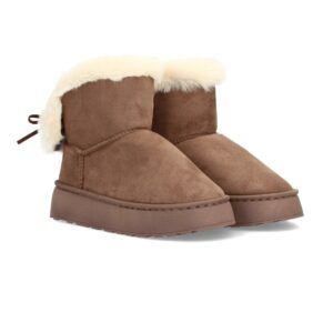 Bota invernal forrada con borreguito y plataforma - Marron
