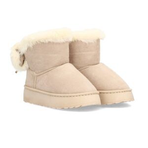 Bota invernal forrada con borreguito y plataforma - Beige