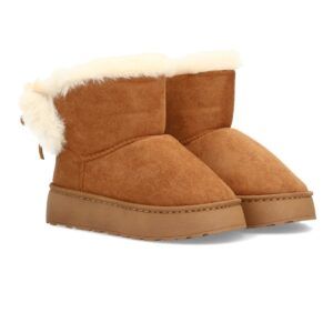 Bota invernal forrada con borreguito y plataforma - Camel
