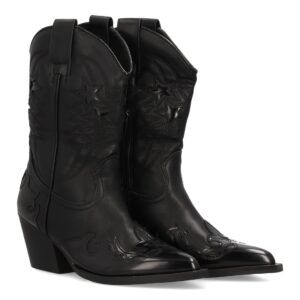 Botín cowboy mujer con bordados y estrellas - Negro