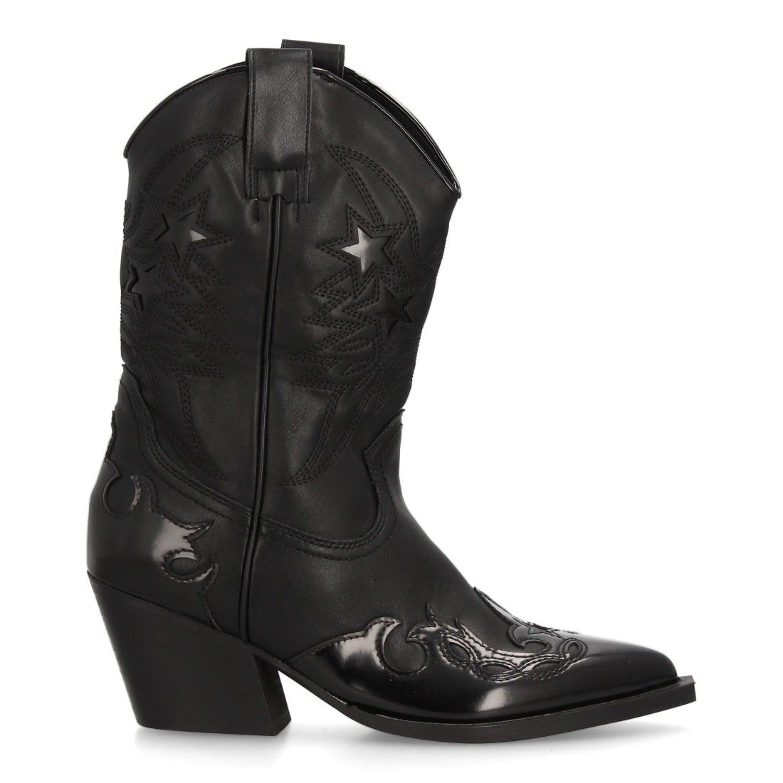 Botín cowboy mujer con bordados y estrellas - Negro - Imagen 2