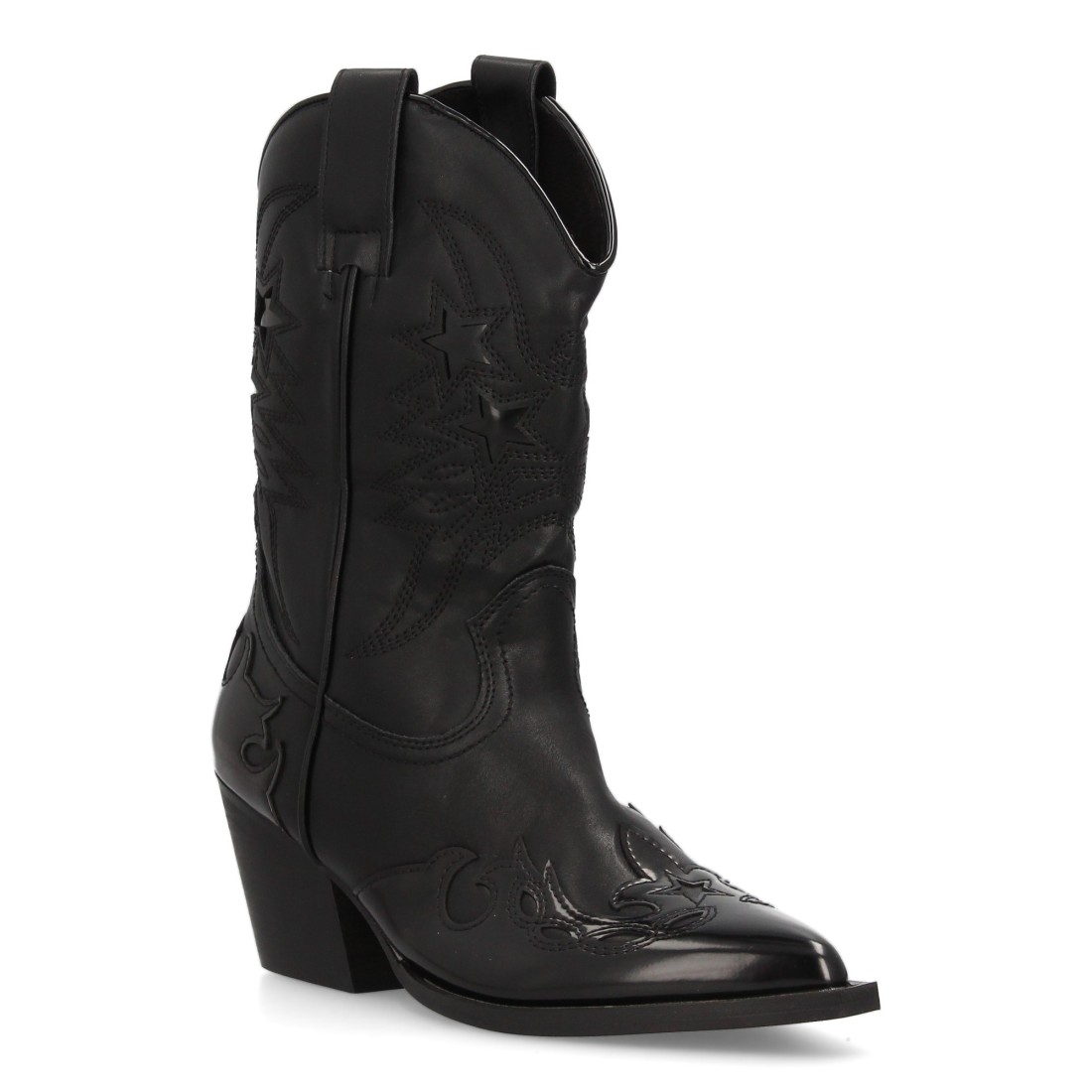 Botín cowboy mujer con bordados y estrellas - Negro - Imagen 3