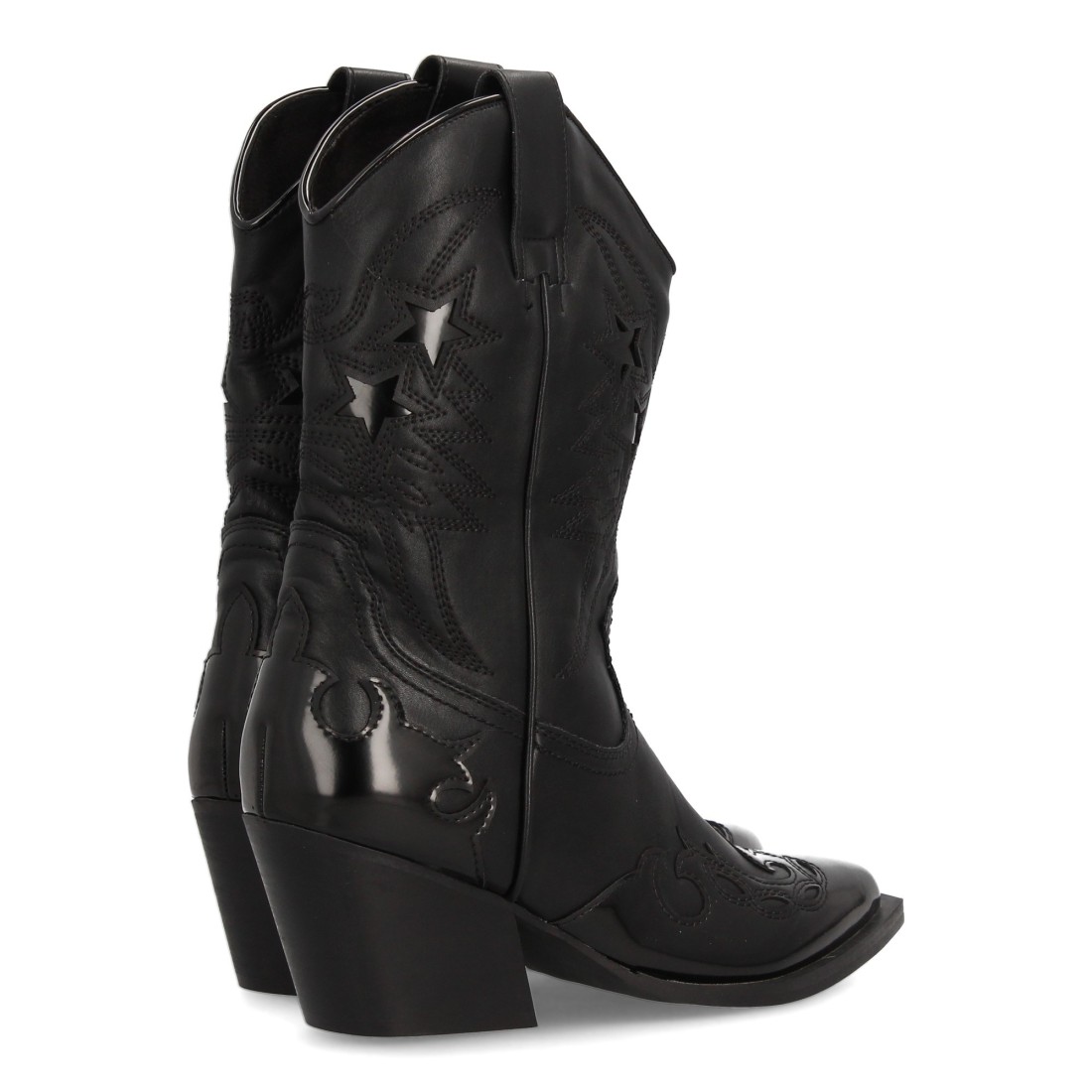 Botín cowboy mujer con bordados y estrellas - Negro - Imagen 5