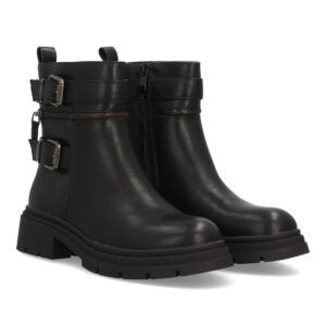 Botas moteras mujer con cremalleras y hebillas - Negro