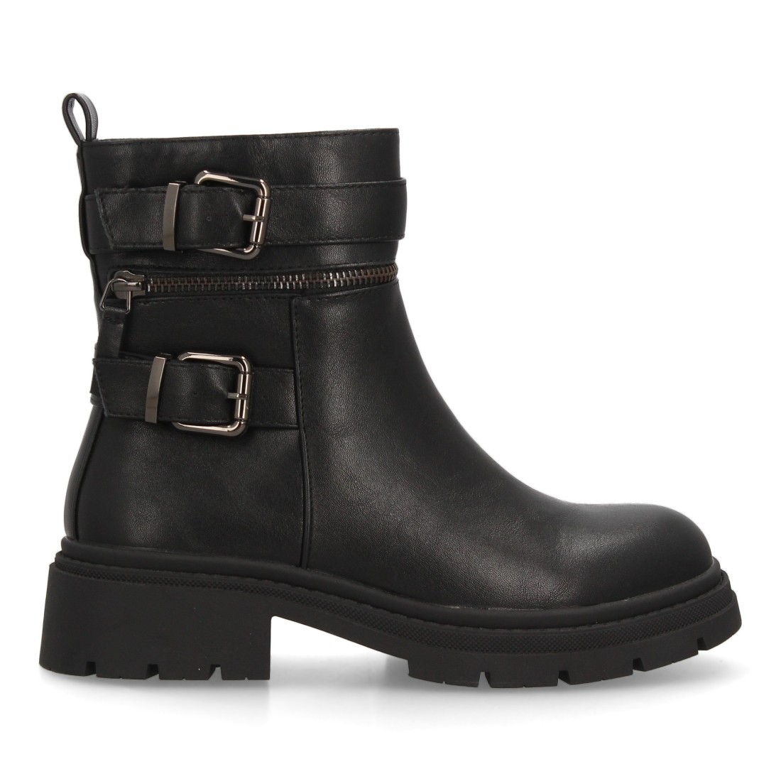 Botas moteras mujer con cremalleras y hebillas - Negro - Imagen 2