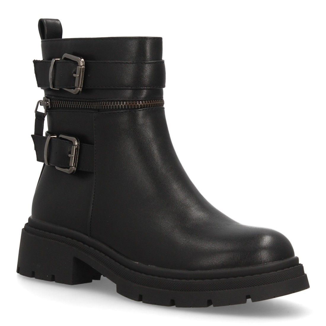 Botas moteras mujer con cremalleras y hebillas - Negro - Imagen 3