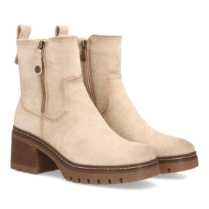 Botines cómodos para mujer con tacón y cremallera - Beige