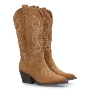 Bota cowboy de caña alta con bordados - Marron