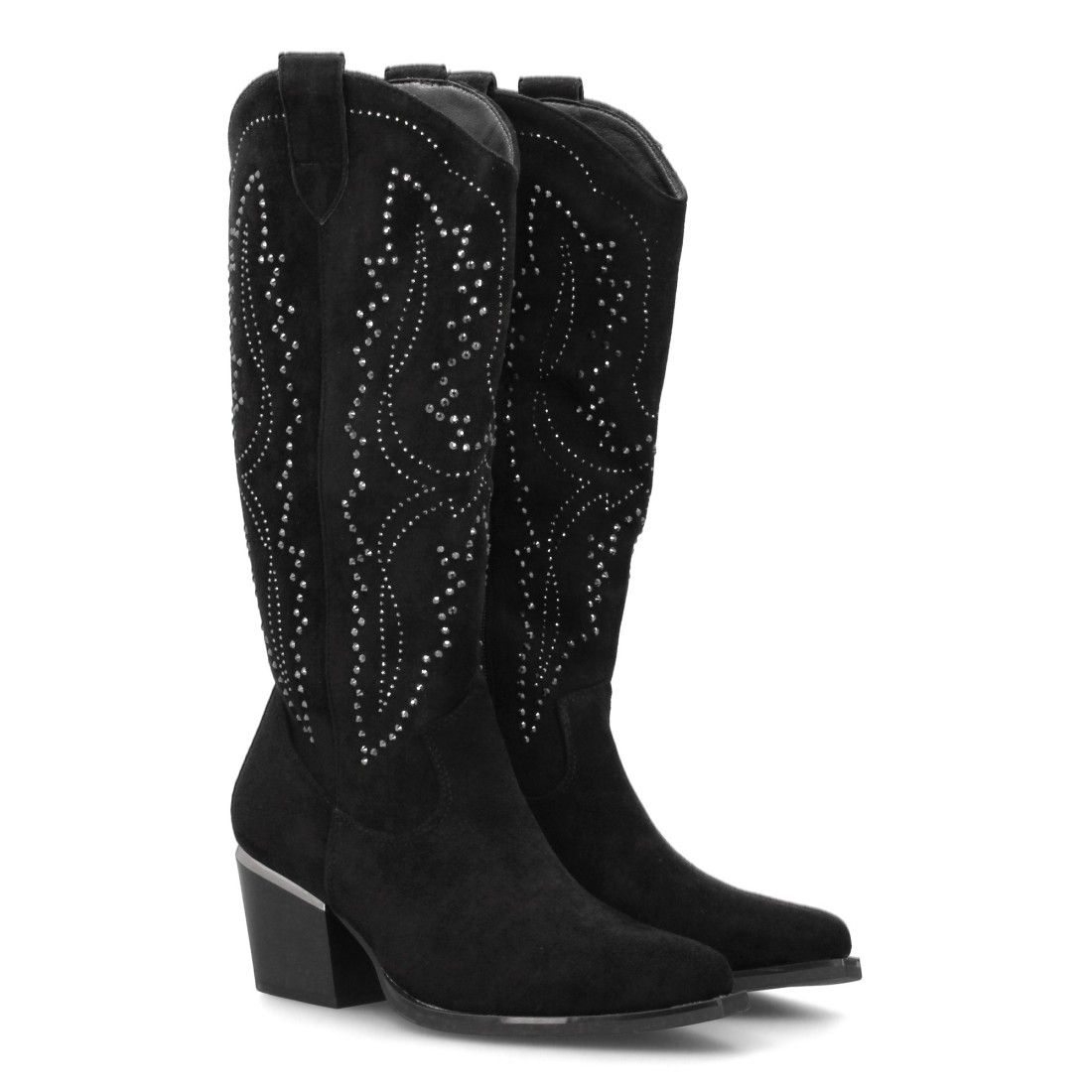 Bota cowboy para mujer de caña alta con diseño brillante, ideal temporada Otoño Invierno.