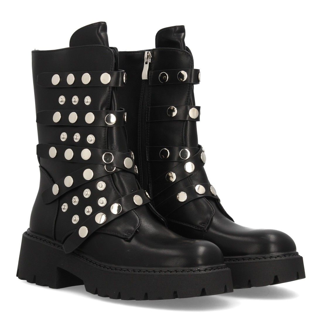 Botas para mujer con tiras y tachuelas