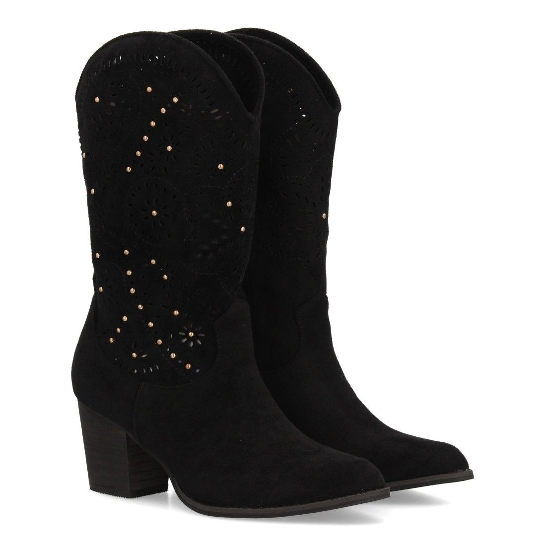 Botas cowboy con tacón y troquelado floral.