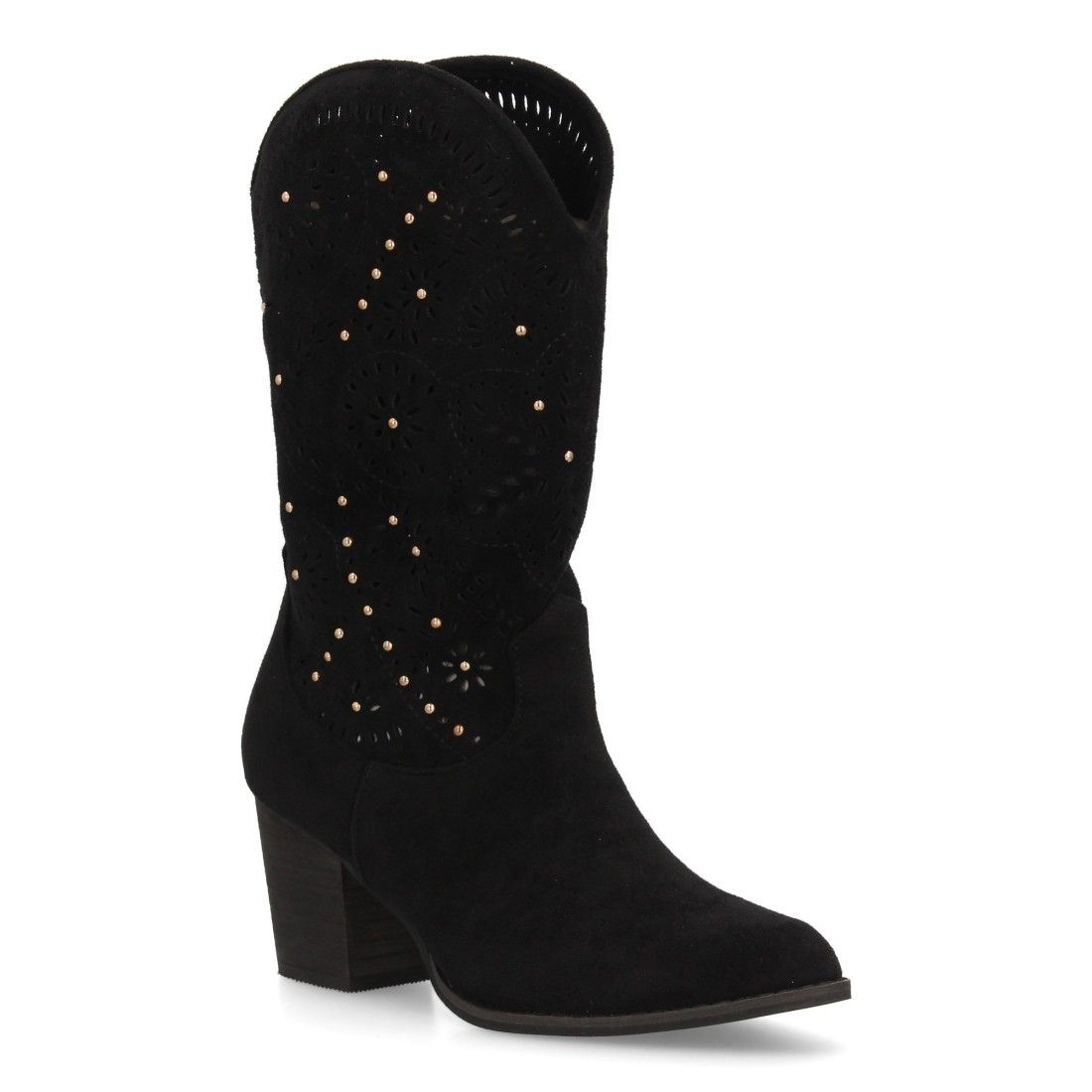 Botas cowboy con tacón y troquelado floral. - Imagen 3