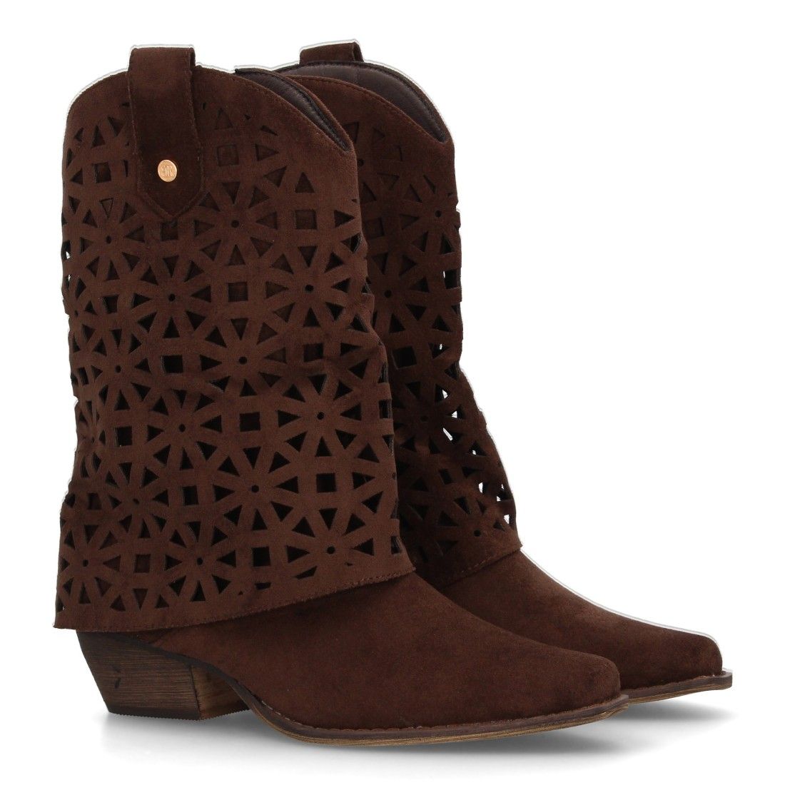 Botas cowboy troqueladas estilo boho para mujer.