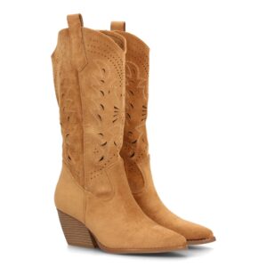 Bota alta cowboy mujer tacón y calados decorativos