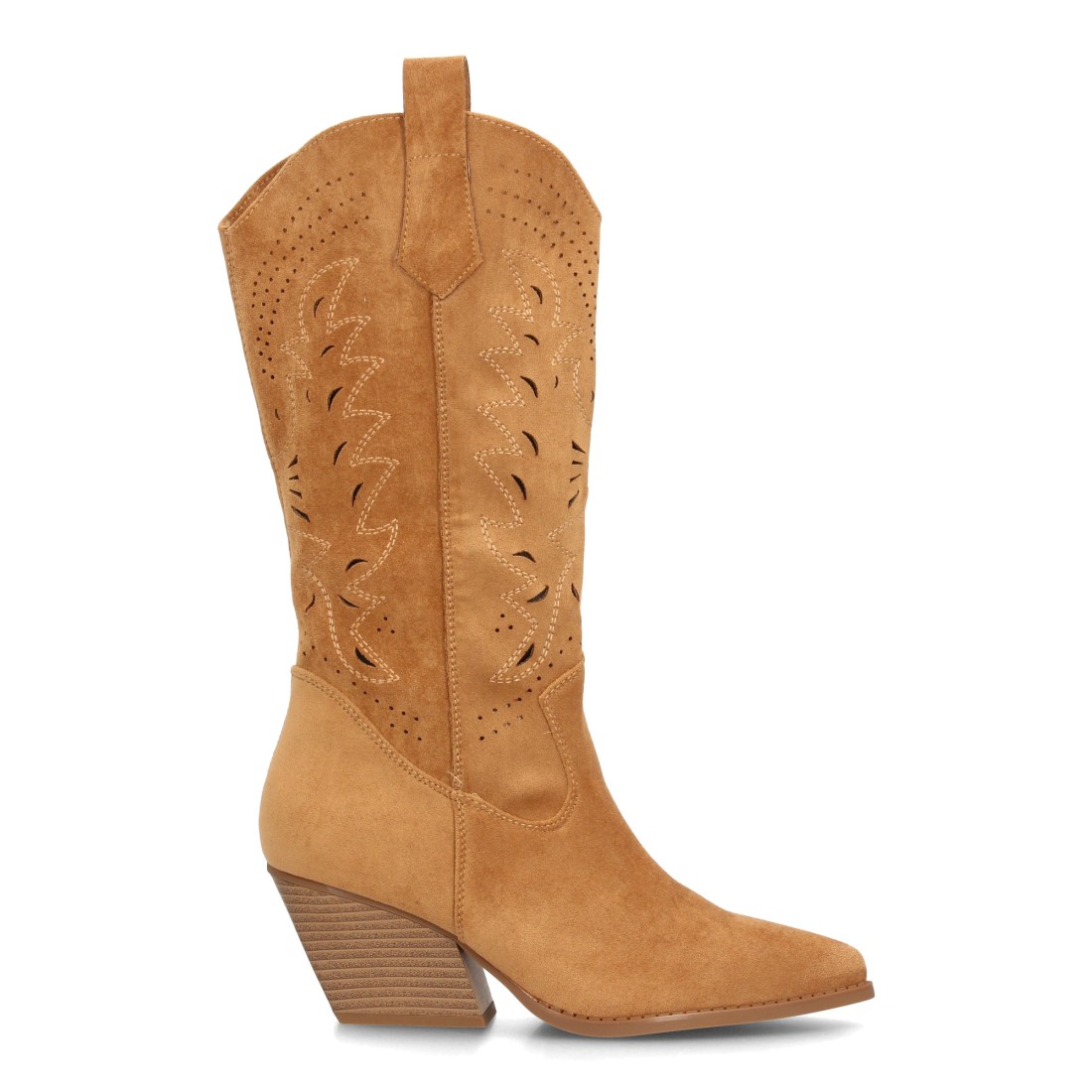 Bota alta cowboy mujer tacón y calados decorativos - Imagen 2