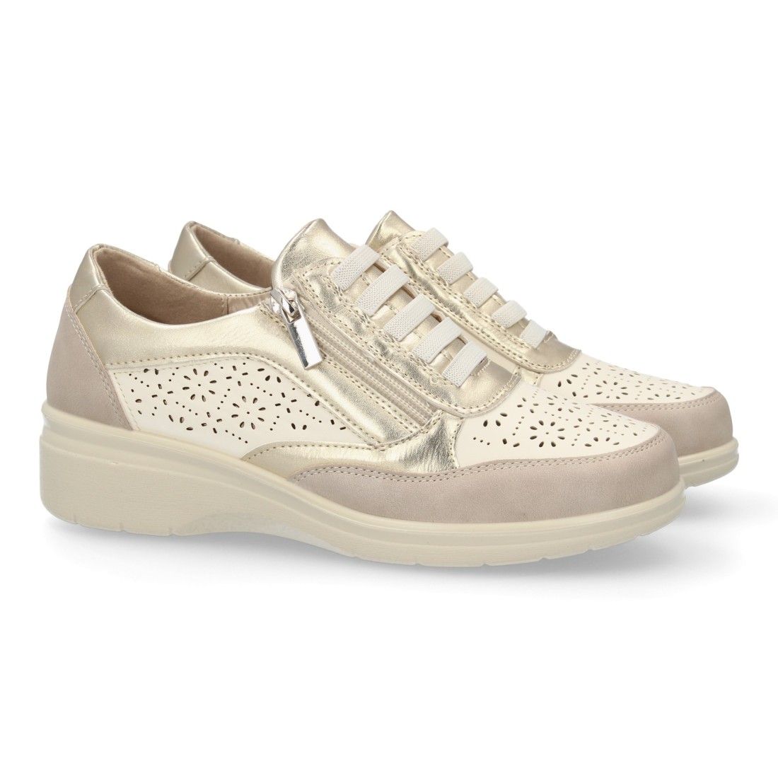 Zapatillas mujer cuña con cremallera cómodas y calados.