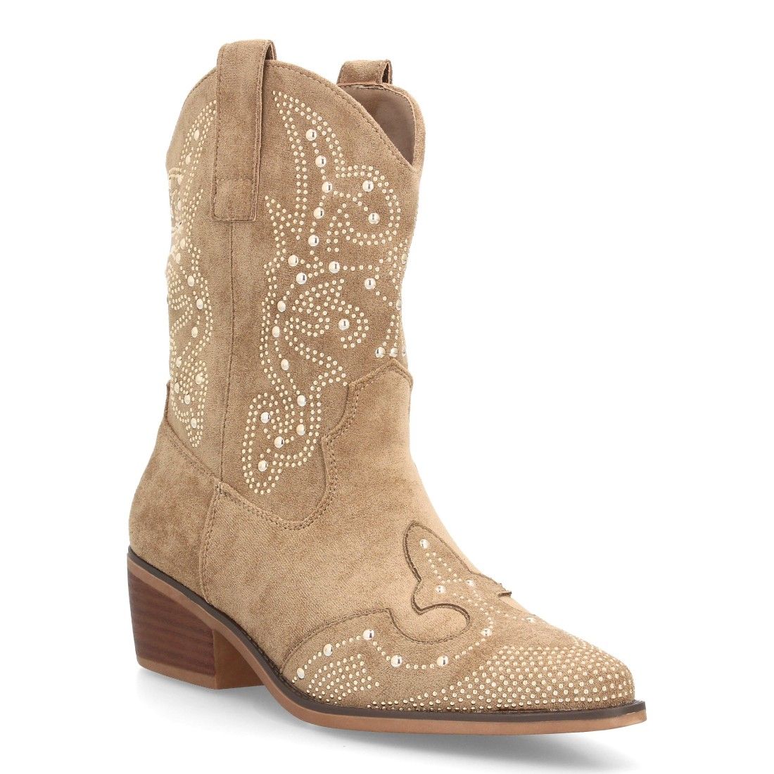 Botín cowboy mujer caña media con tachuelas decorativas y tacón bajo - Imagen 3