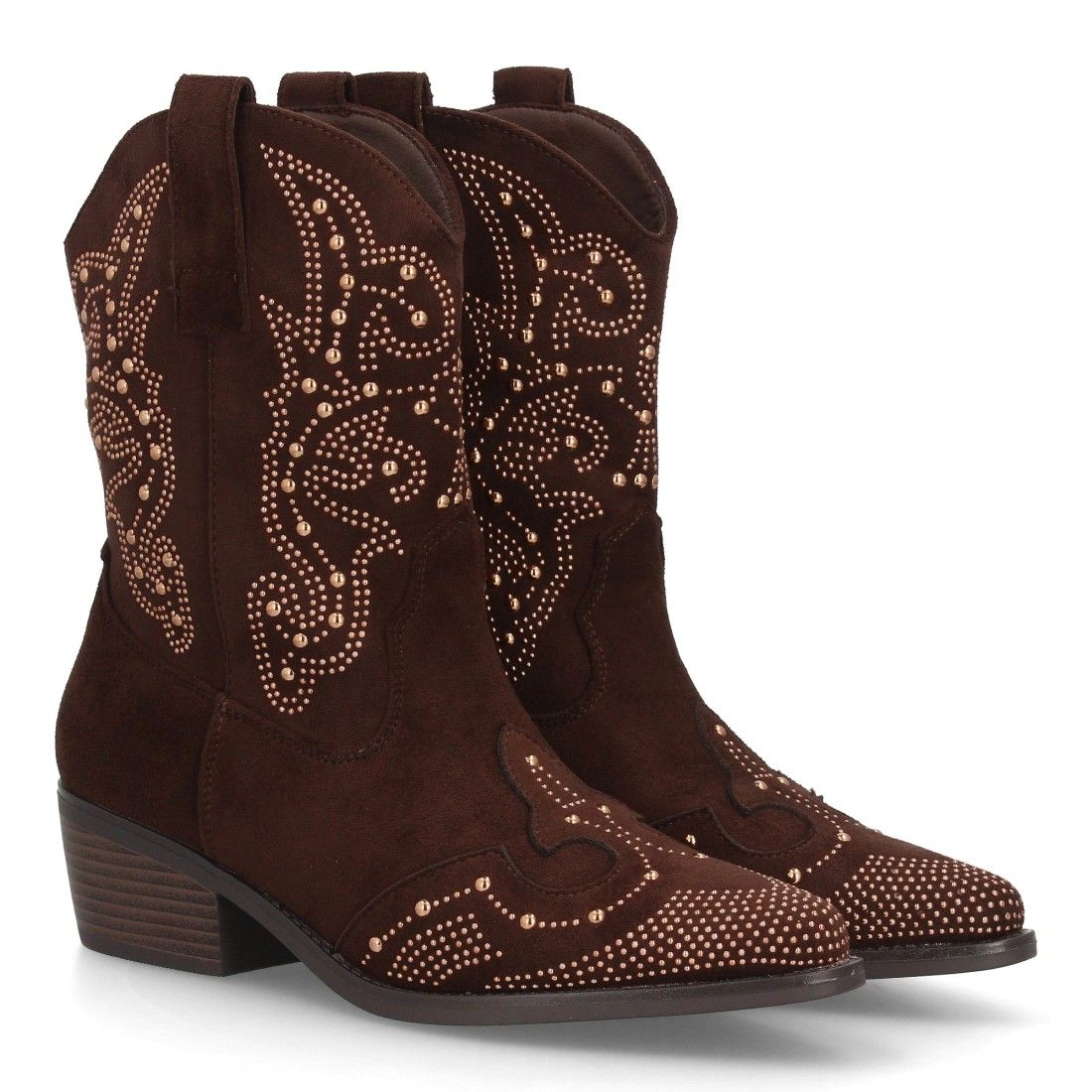 Botín cowboy mujer caña media con tachuelas decorativas y tacón bajo