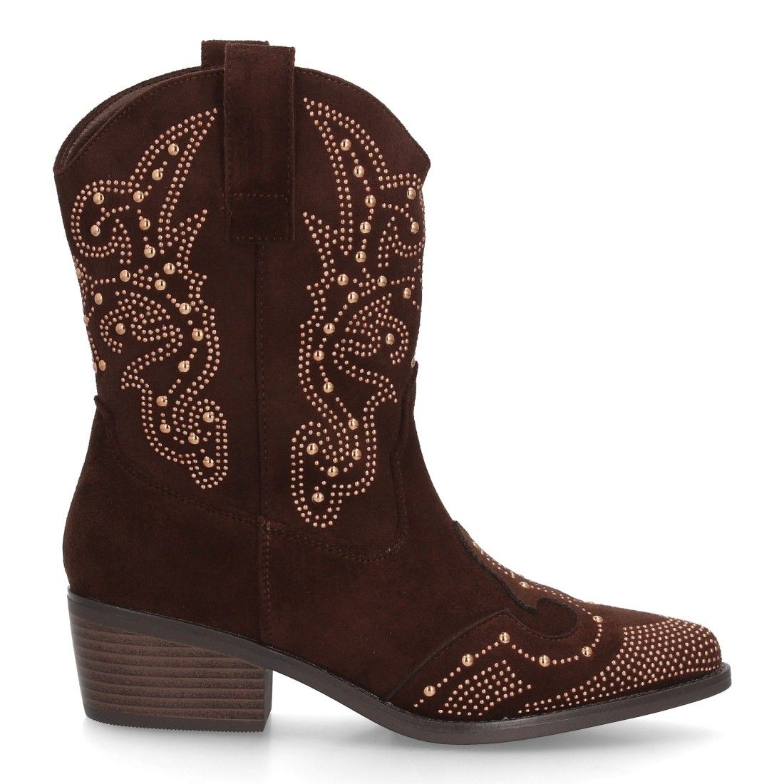 Botín cowboy mujer caña media con tachuelas decorativas y tacón bajo - Imagen 2