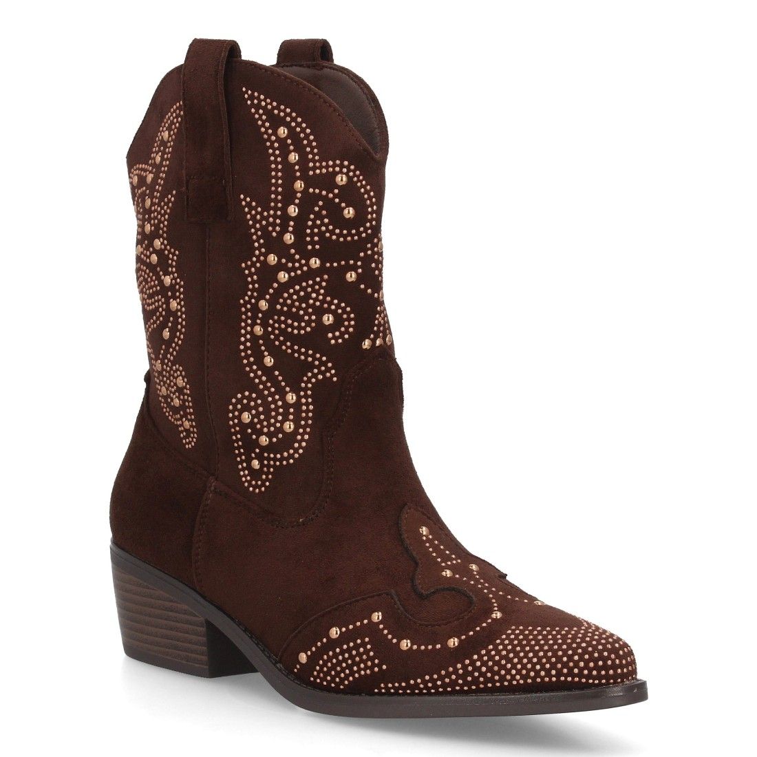 Botín cowboy mujer caña media con tachuelas decorativas y tacón bajo - Imagen 3