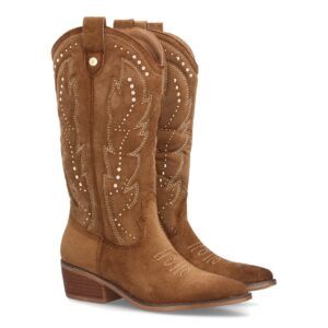 Botas cowboy mujer caña alta estilo western con tachuelas y tacón bajo