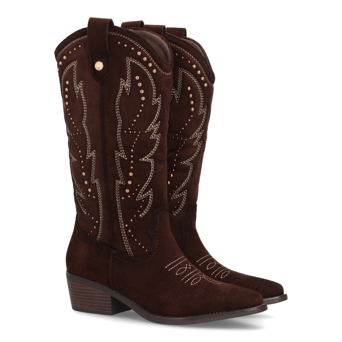 Botas cowboy mujer caña alta estilo western con tachuelas y tacón bajo