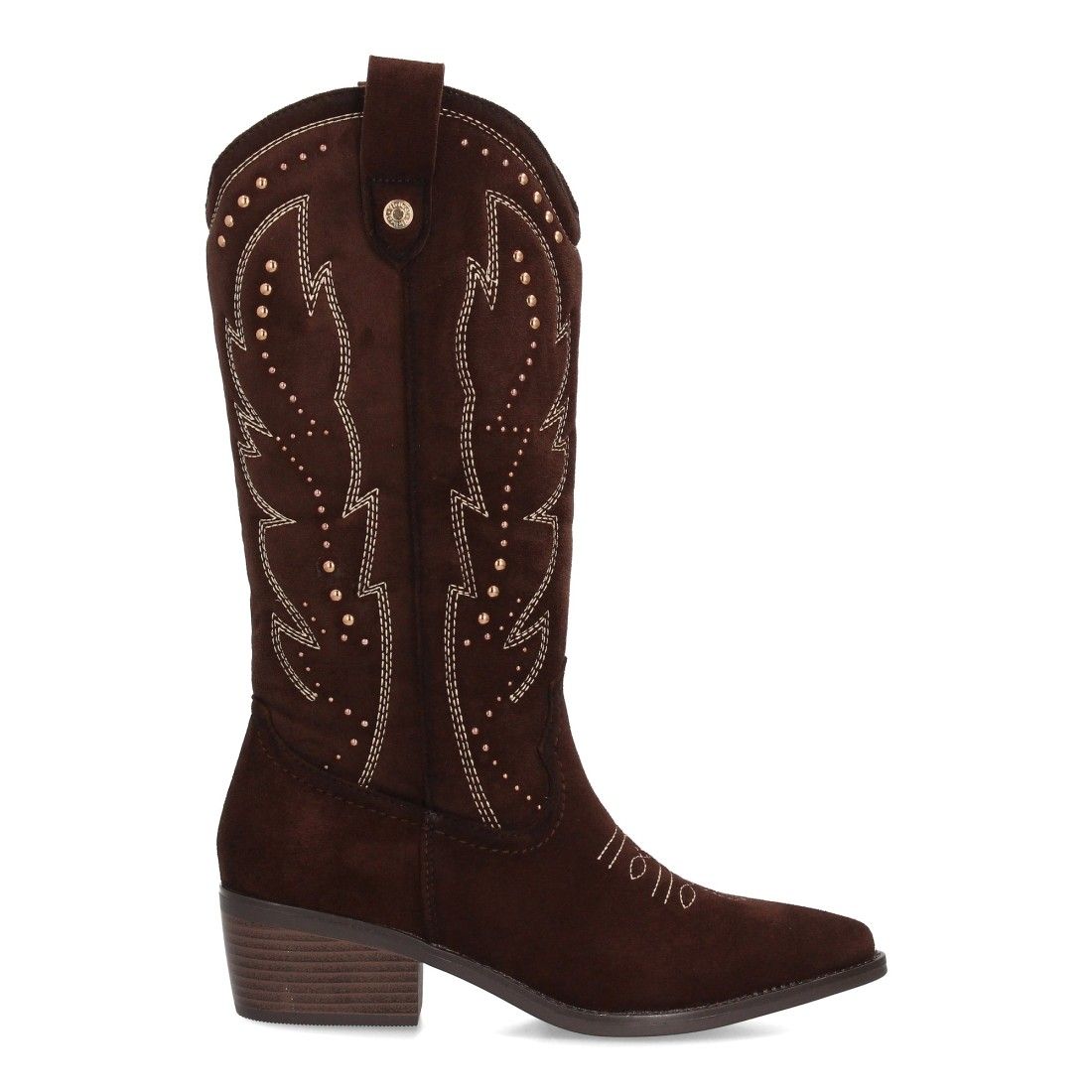 Botas cowboy mujer caña alta estilo western con tachuelas y tacón bajo - Imagen 2