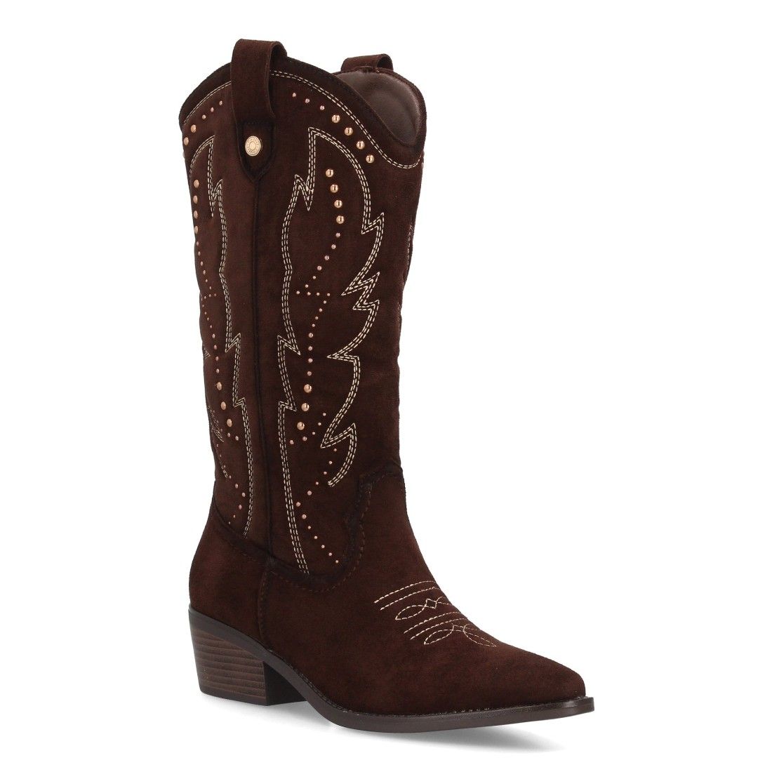 Botas cowboy mujer caña alta estilo western con tachuelas y tacón bajo - Imagen 3