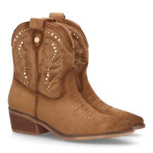 Botas cowboy mujer caña media serraje con tachuelas y tacón bajo