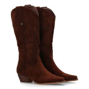 Bota cowboy alta bordada para mujer.