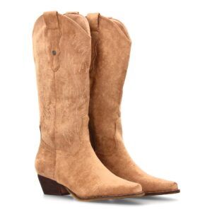 Bota cowboy alta bordada para mujer.