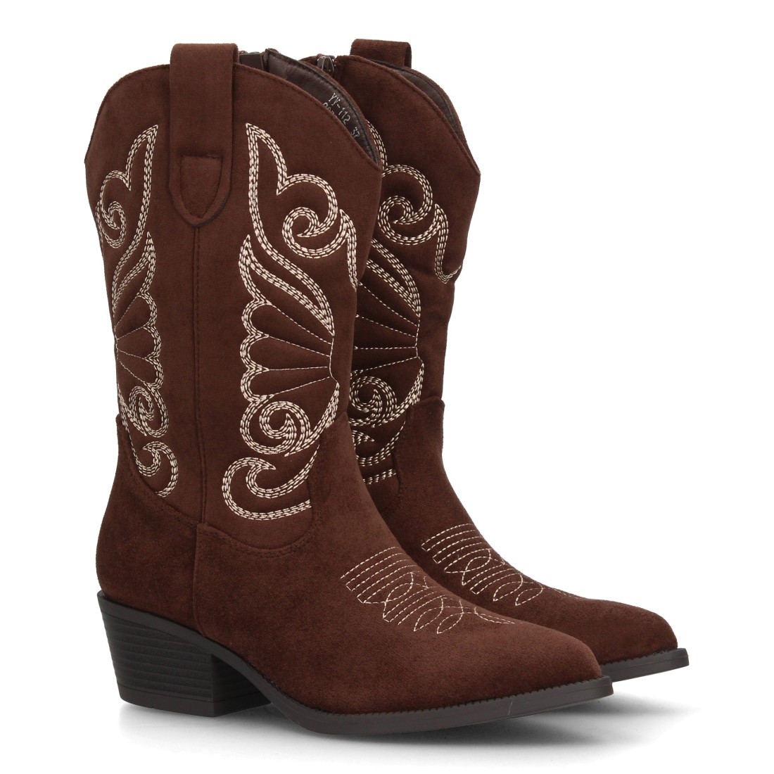 Bota cowboy mujer caña alta bordados tacón bajo campero
