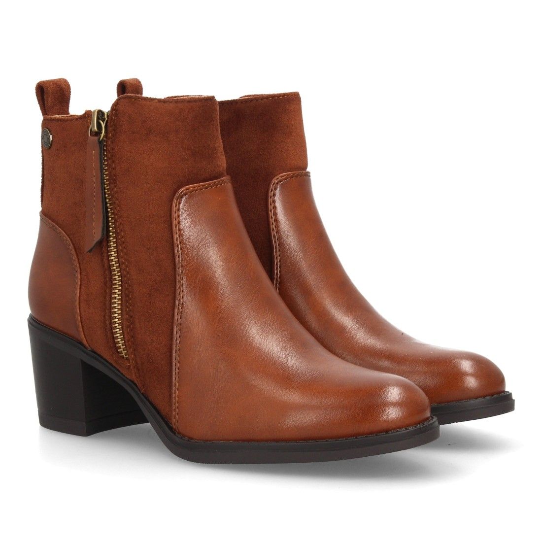 Botines mujer combinados con distintas texturas y cremallera lateral