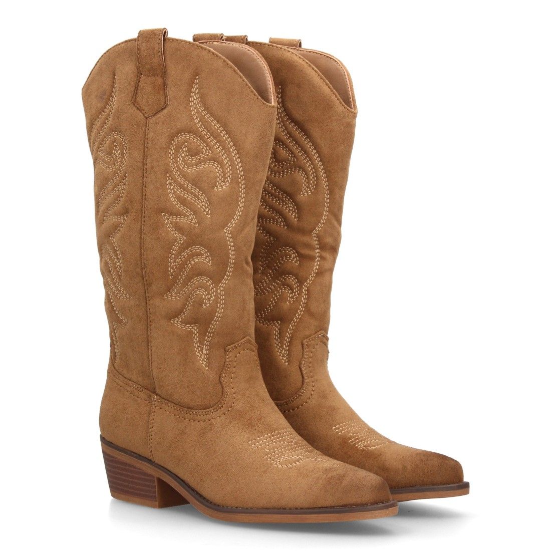 Botas altas cowboy con bordados western y tacón comodo