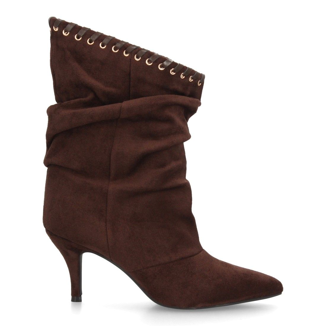 Botas fruncidas de tacón con bordado decorativo - Imagen 2