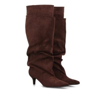 Botas altas tacon fino doble capa fruncida mujer