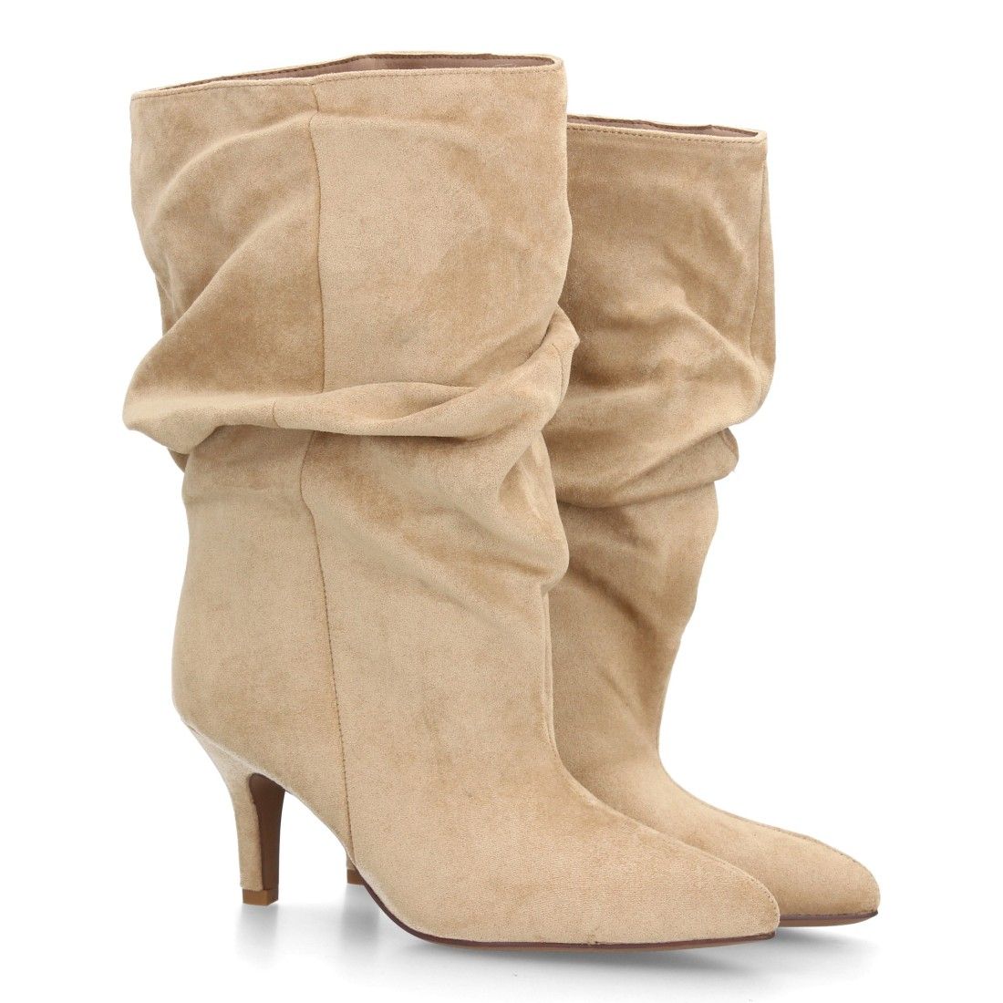 Botas altas fruncidas con tacón fino para mujer