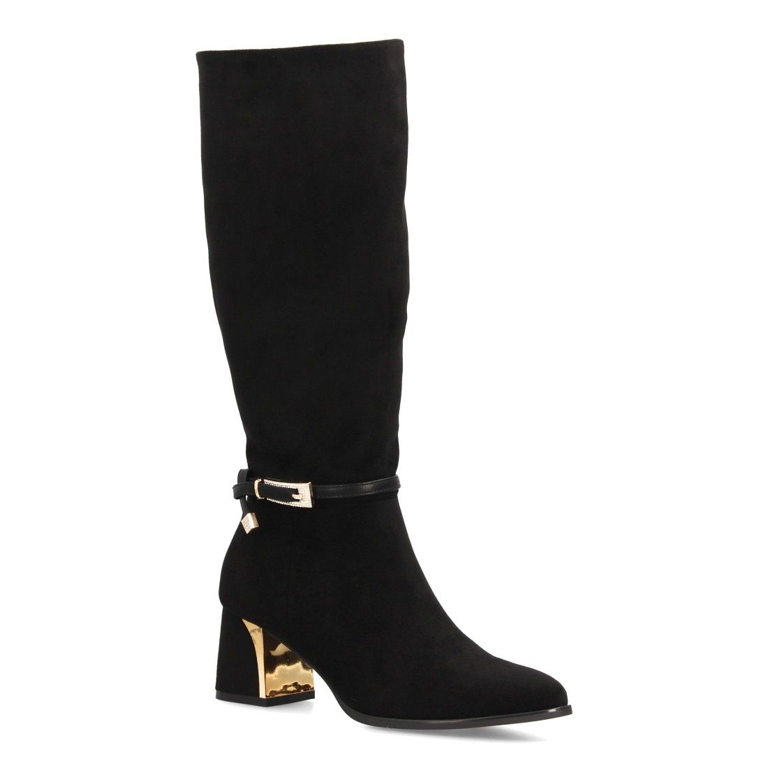 Botas altas elegantes con hebilla decorativa y tacón metálico - Imagen 3