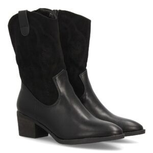Botas cowboy bordadas de media caña doble textura — YG878 — Negro
