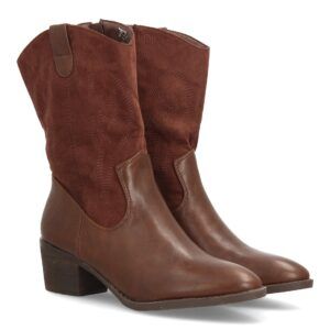 Botas cowboy bordadas de media caña doble textura — YG878 — Marrón